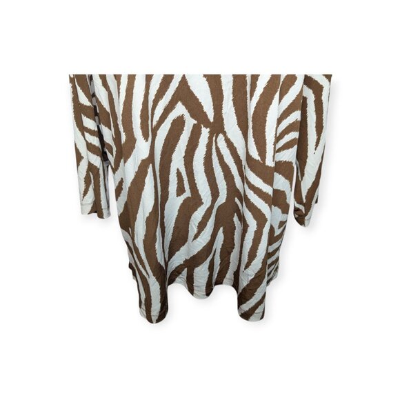 Susan Graver Brown & White Animal Print Long Sleeve Top Turquoise Accent Beads - Picture 5 of 15